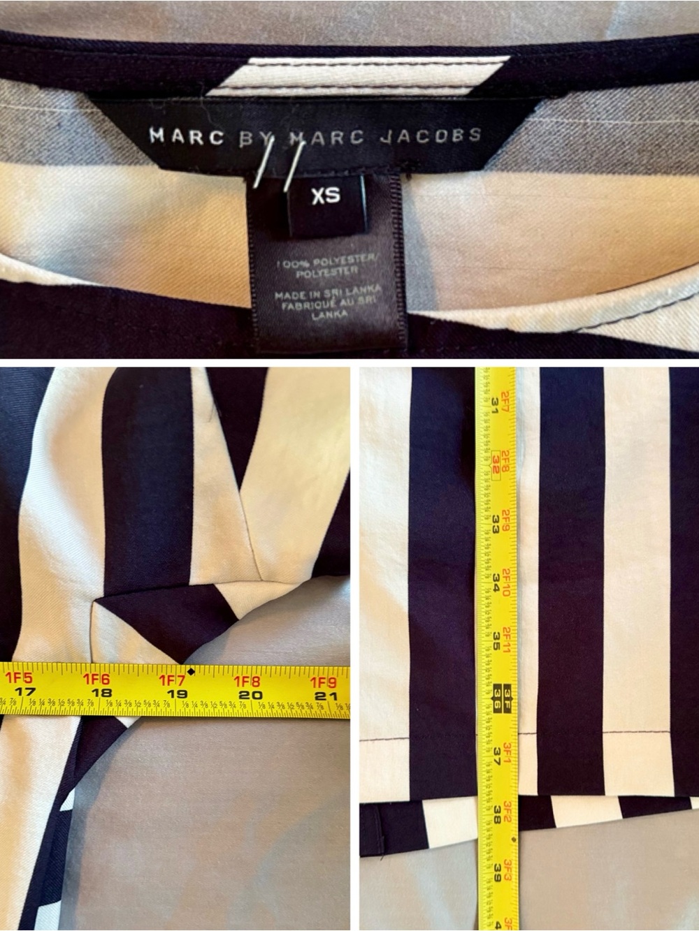 MARC JACOBS Scooter Navy Blue & White Striped Stretch Mini Dress w Split Back - Picture 16 of 16